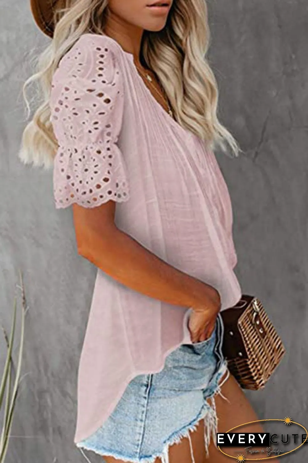 Fashion Solid Split Joint V Neck Tops(6 Colors)