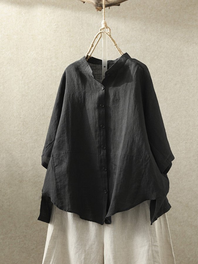 Women's Casual Loose Cotton And Linen Button Shirt