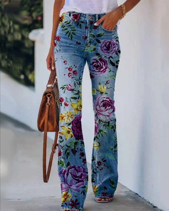 Vintage Mid-Rise Printed Floral Track Pants