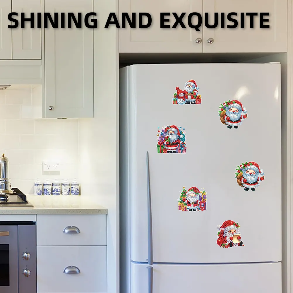 6PCS 2D Flat Xmas DIY Crystal Refrigerator Magnet for Home Decor (Santa Claus)