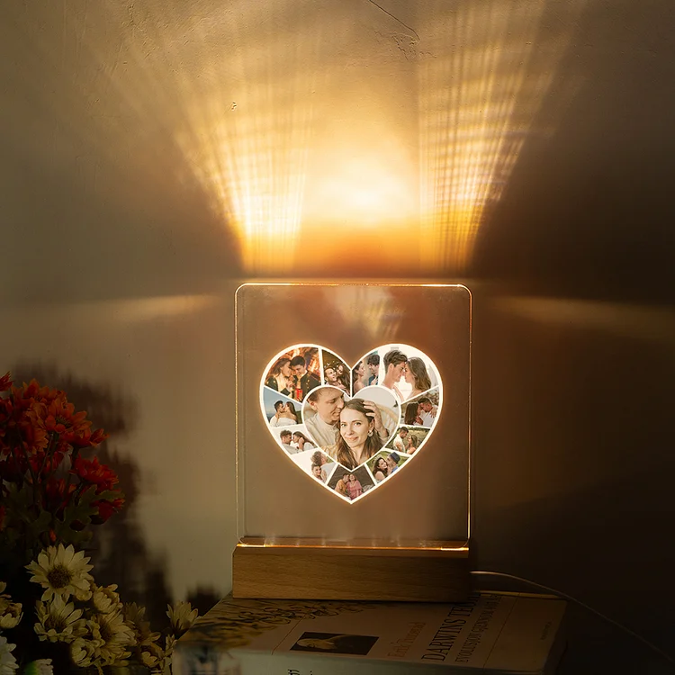 Personalisierte 12 Fotos Herz Nachtlicht für Paare