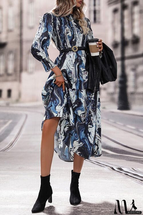 MidiSono - Printed Smocked Ruffle Hem Dress