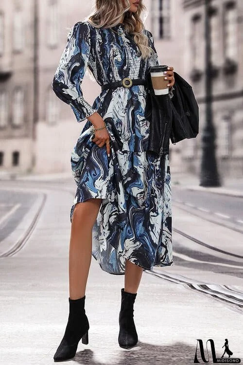 MidiSono - Printed Smocked Ruffle Hem Dress