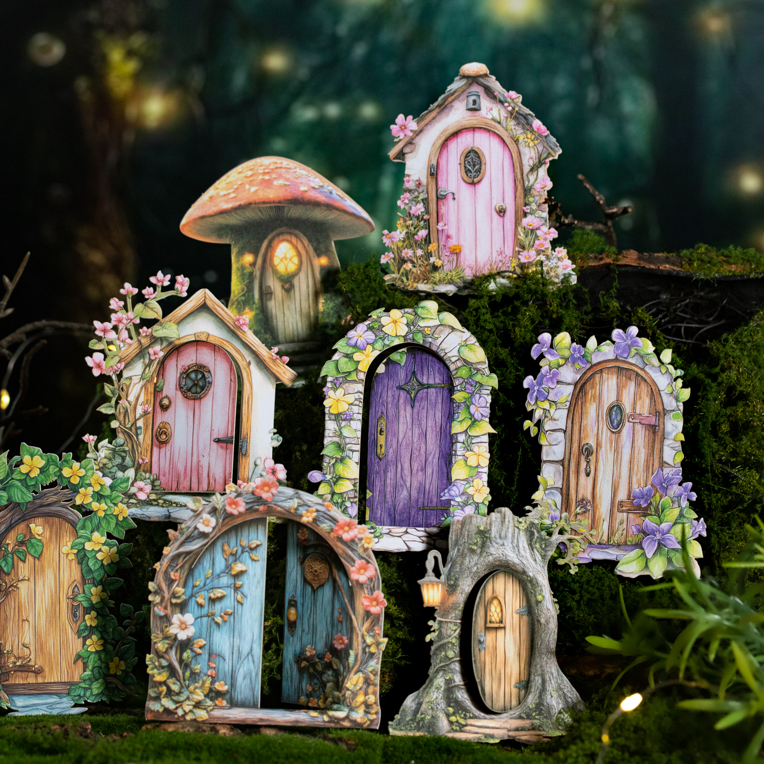 스티커 - 시간 공간 포털 시리즈 빈티지 꽃 문 홀로우