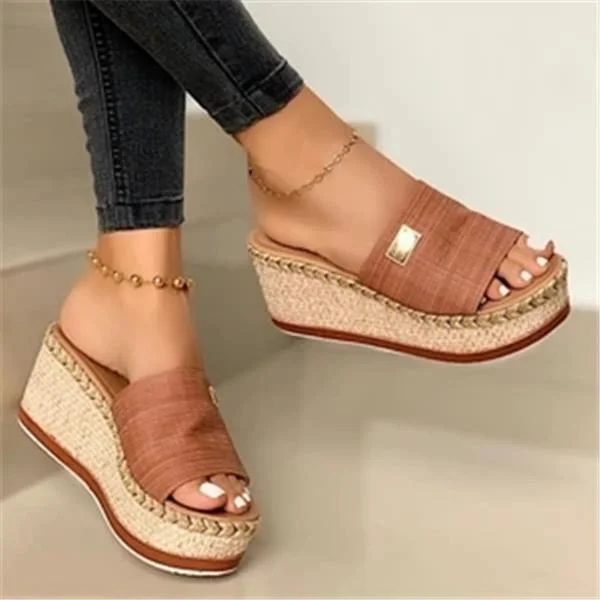 Women's Braided Strap Slingbacks Wedge Heel Slippers