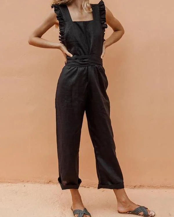 Ruffled Backless Sexy Linen Plus Size Jumpsuit