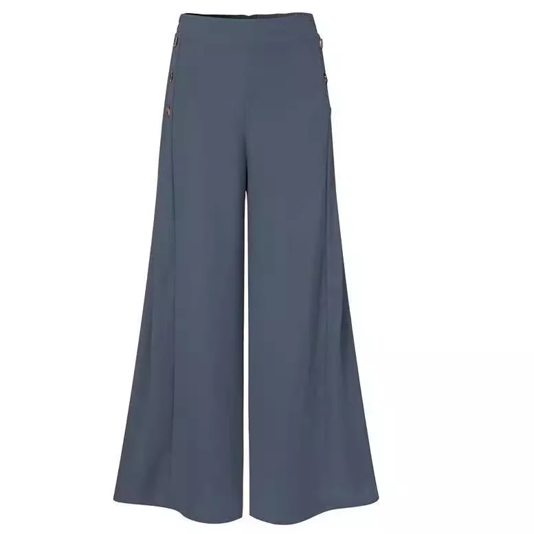 Wongn Wongn Spring / Summer 2023 Pants Women's Button Elastic High Waist Summer Wide Leg Pants