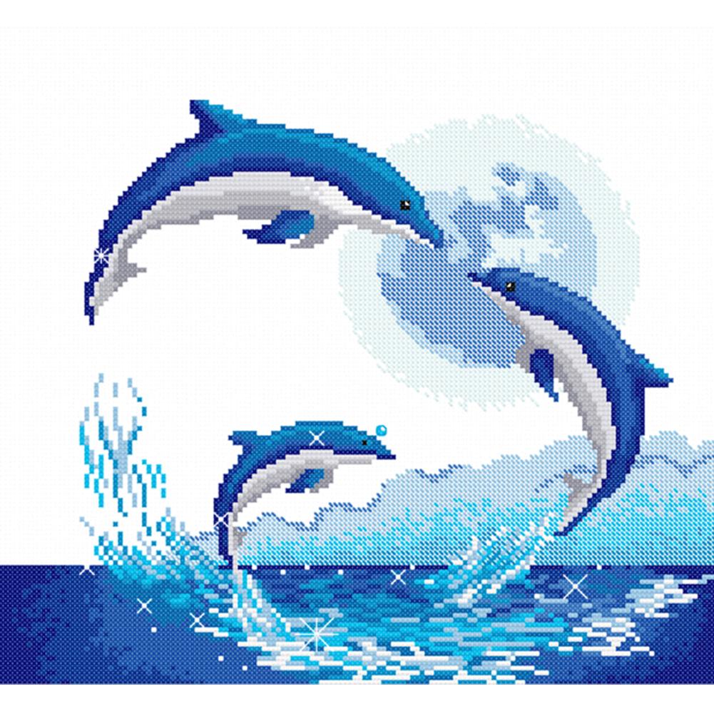 

Dolphin Lovers - 11CT Stamped Cross Stitch - 47*41cm, 501 Original