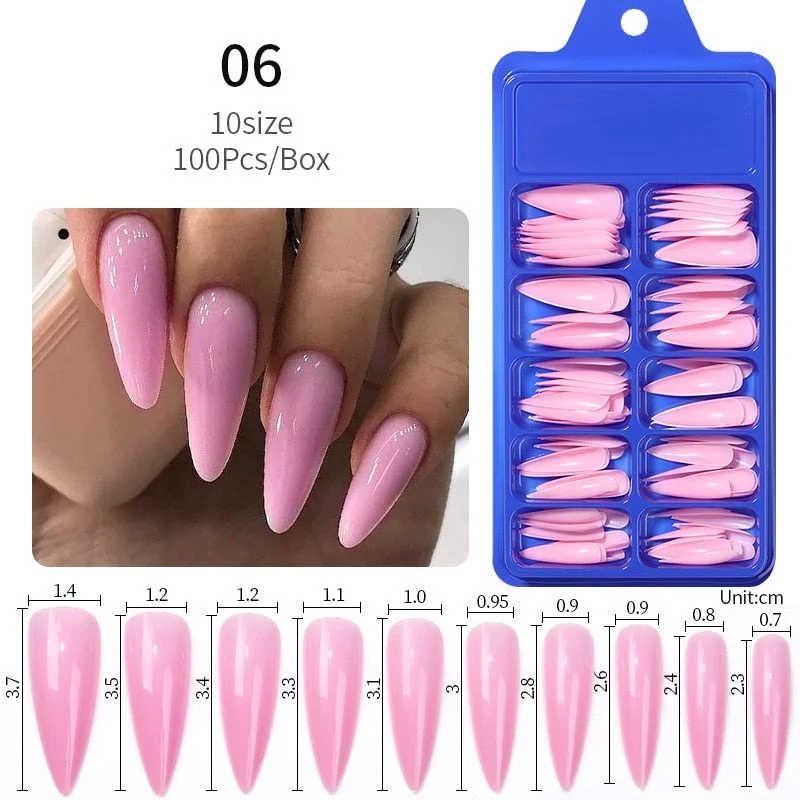 100Pcs Black White False Nail Tips Full Cover Acrylic Almond Coffin Candy Colorful Fake Nails Tip Manicure Extension Nail Tool-Nail Inspo