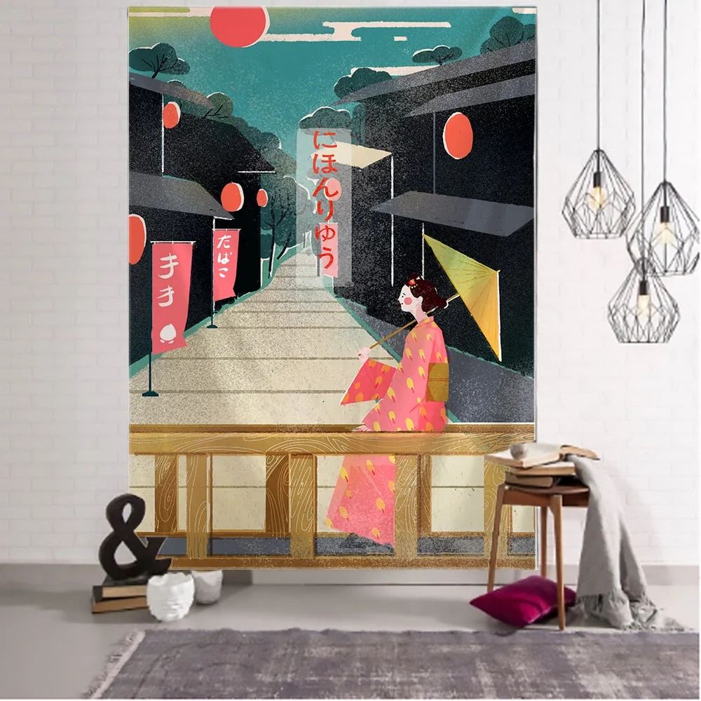 Print Blanket Kanagawa Wave Tapestry Wall Hanging Bohemian Bed Hippie Japanese Illustration Kawaii Bedroom Home Decor