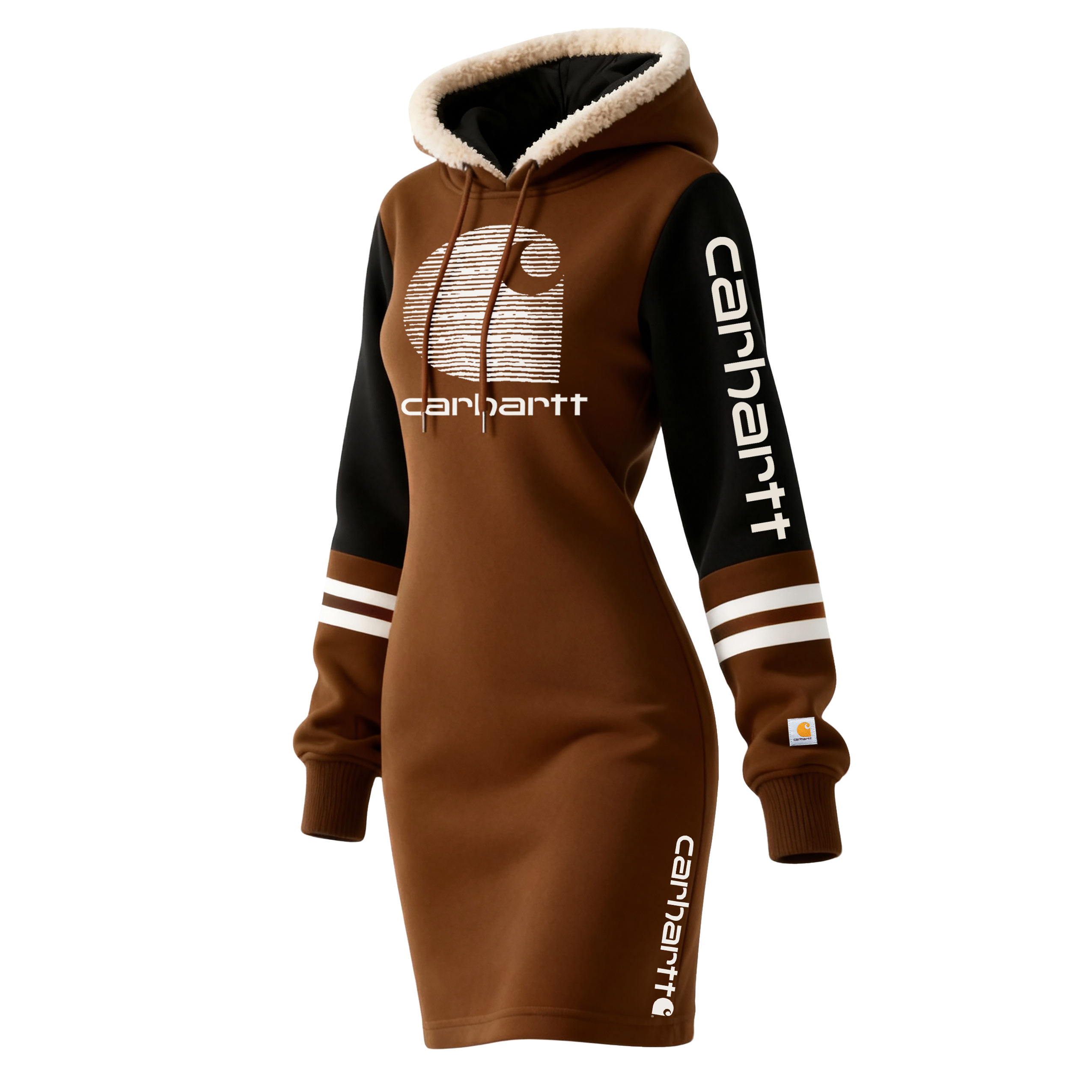 Women's Color Block Hooded Long Sweatshirt Dress