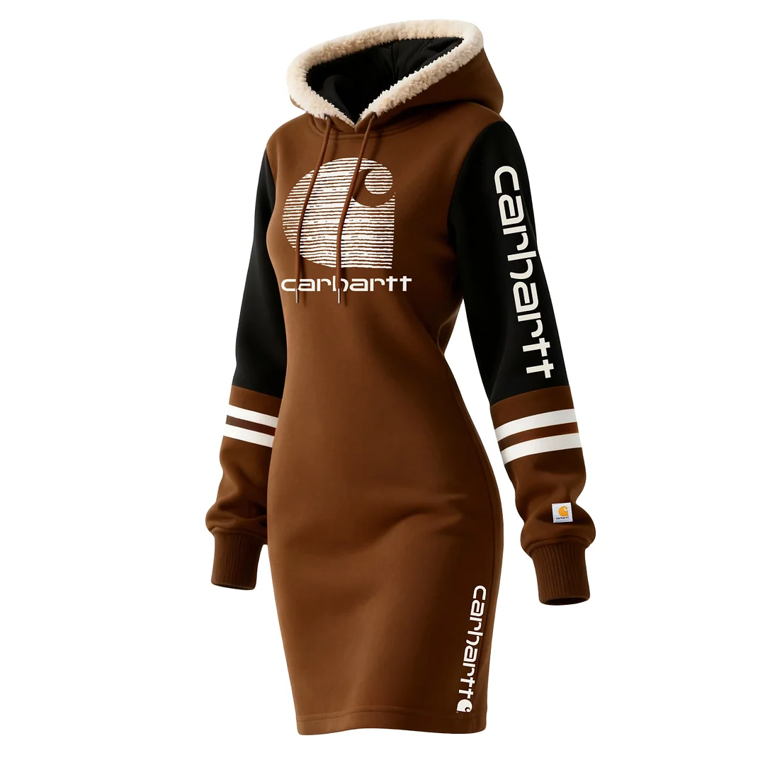 Women's Color Block Hooded Long Sweatshirt Dress