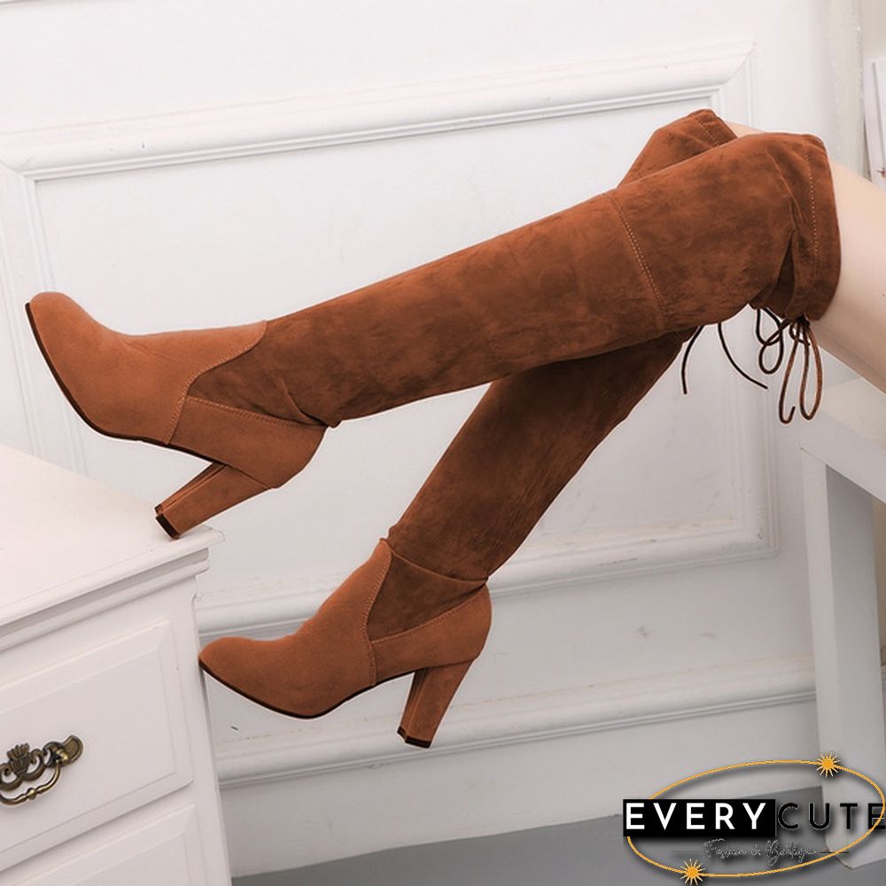 Autumn And Winter Women's Fashion Boots Over Knee High Boot Lace Up High Heel Long Thigh Boots Shoes