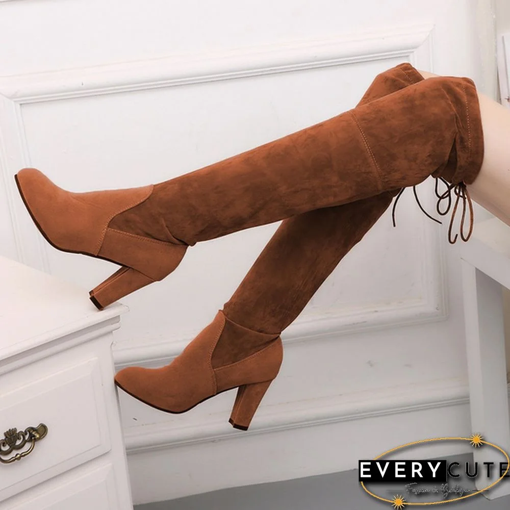 Autumn And Winter Women's Fashion Boots Over Knee High Boot Lace Up High Heel Long Thigh Boots Shoes
