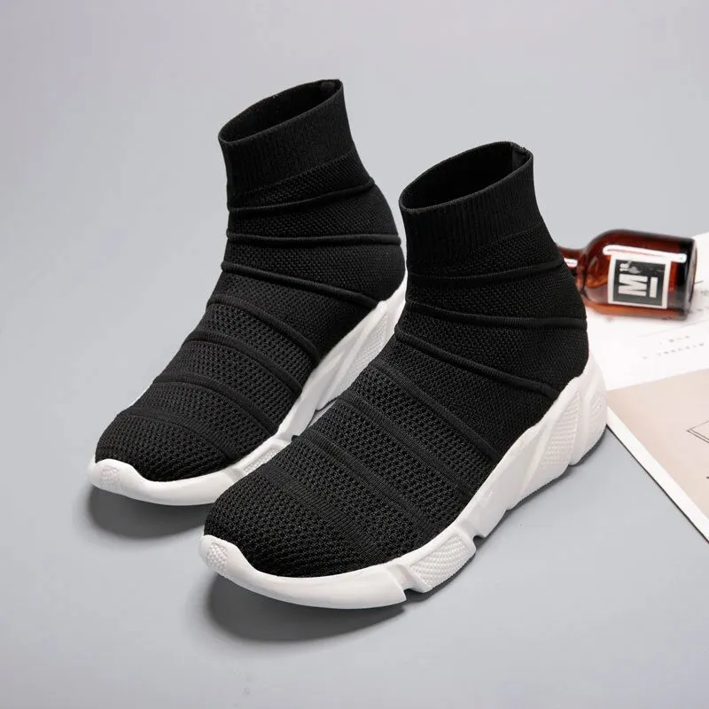 MWY New Stretch Sock Shoes Woman Flats Breathable Sneakers Shoes High Top Slip On Women Casual Shoes Zapatos Mujer schoenen