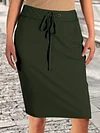 Stylish High-Waisted Knee-Length Pocket Skirt - Flattering Tie-Front Design, Casual Comfortable Wear, Women's Fashion Clothing with Pockets for Daily Life