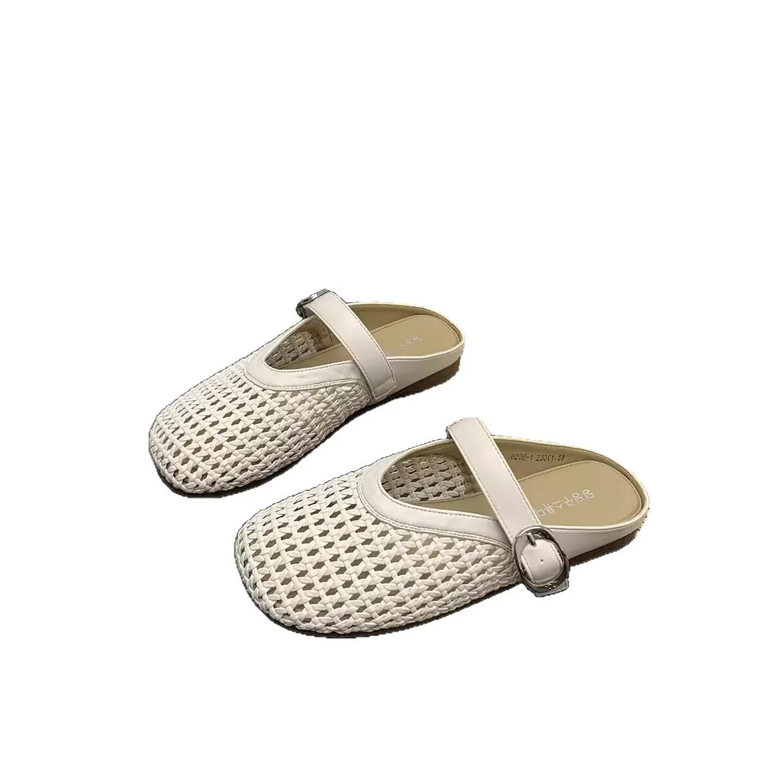 Yyvonne Woven Hollow Bag Head Cool Slippers Women 2025 New One-Word Single Shoes Casual Hole Shoes