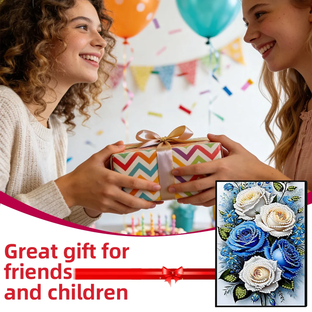 Roses 5D DIY Diamond Art Painting Notebook Kit (50 Pages A5 No Lines) Rhinestone Art Painting Notebook Kit for Adults Beginners Holiday Birthday Gift