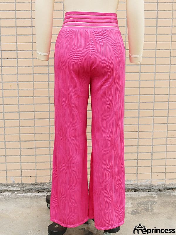 Loose Wide Leg Elasticity Hollow Pleated Solid Color Pants Trousers