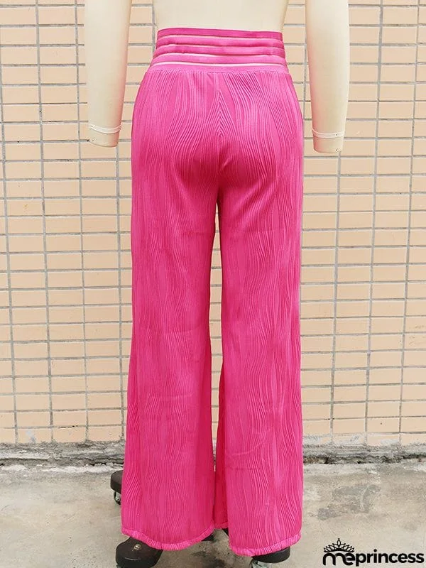 Loose Wide Leg Elasticity Hollow Pleated Solid Color Pants Trousers
