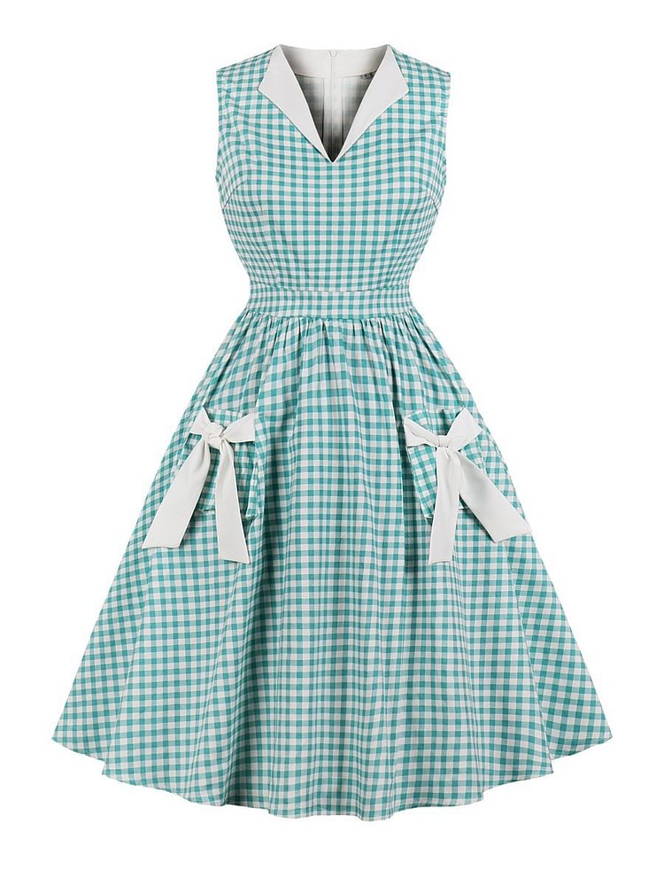Mayoulove 1940s Dress Retro Style Bow Decor Tea-lenghth Dress-Mayoulove