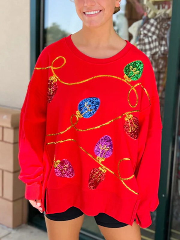 New women's Christmas sequined long-sleeved pullover sweatshirt