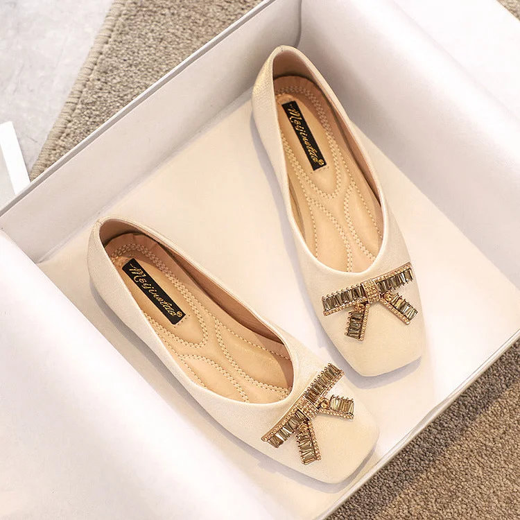 Square Head Rhinestone Flat Bottom Women's Shoes shopify Stunahome.com