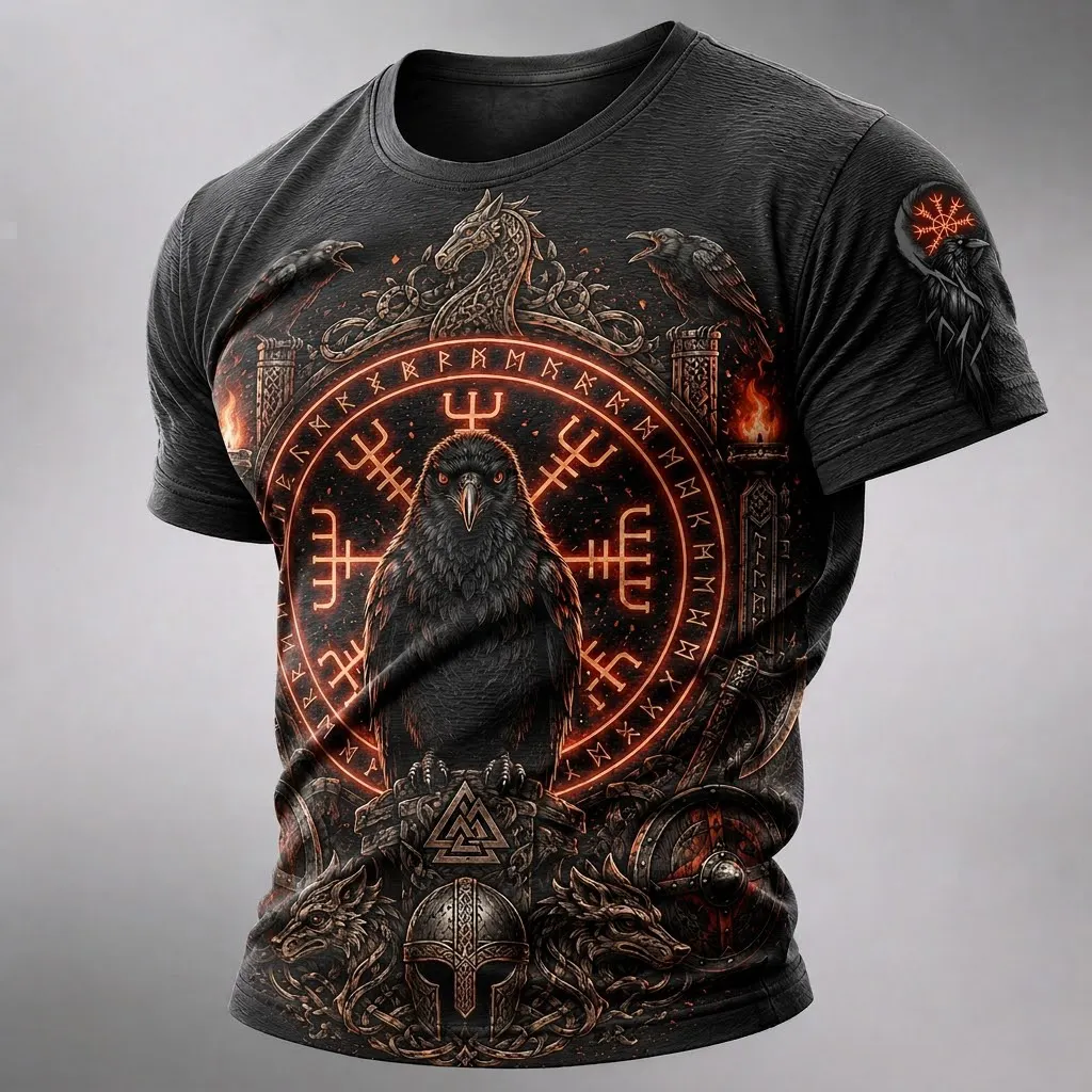 Norse Mythology Viking-Print Men's Casual Top