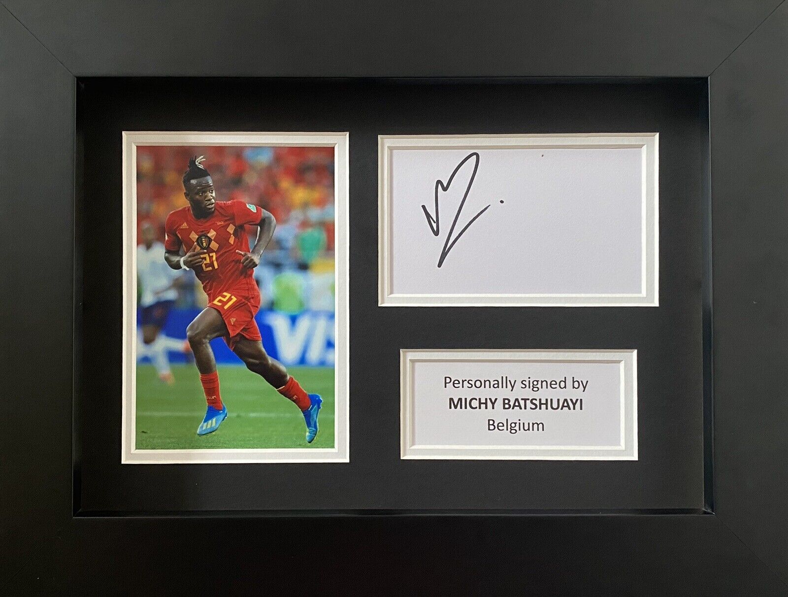 Michy Batshuayi Hand Signed White Card In A4 Belgium Frame Display