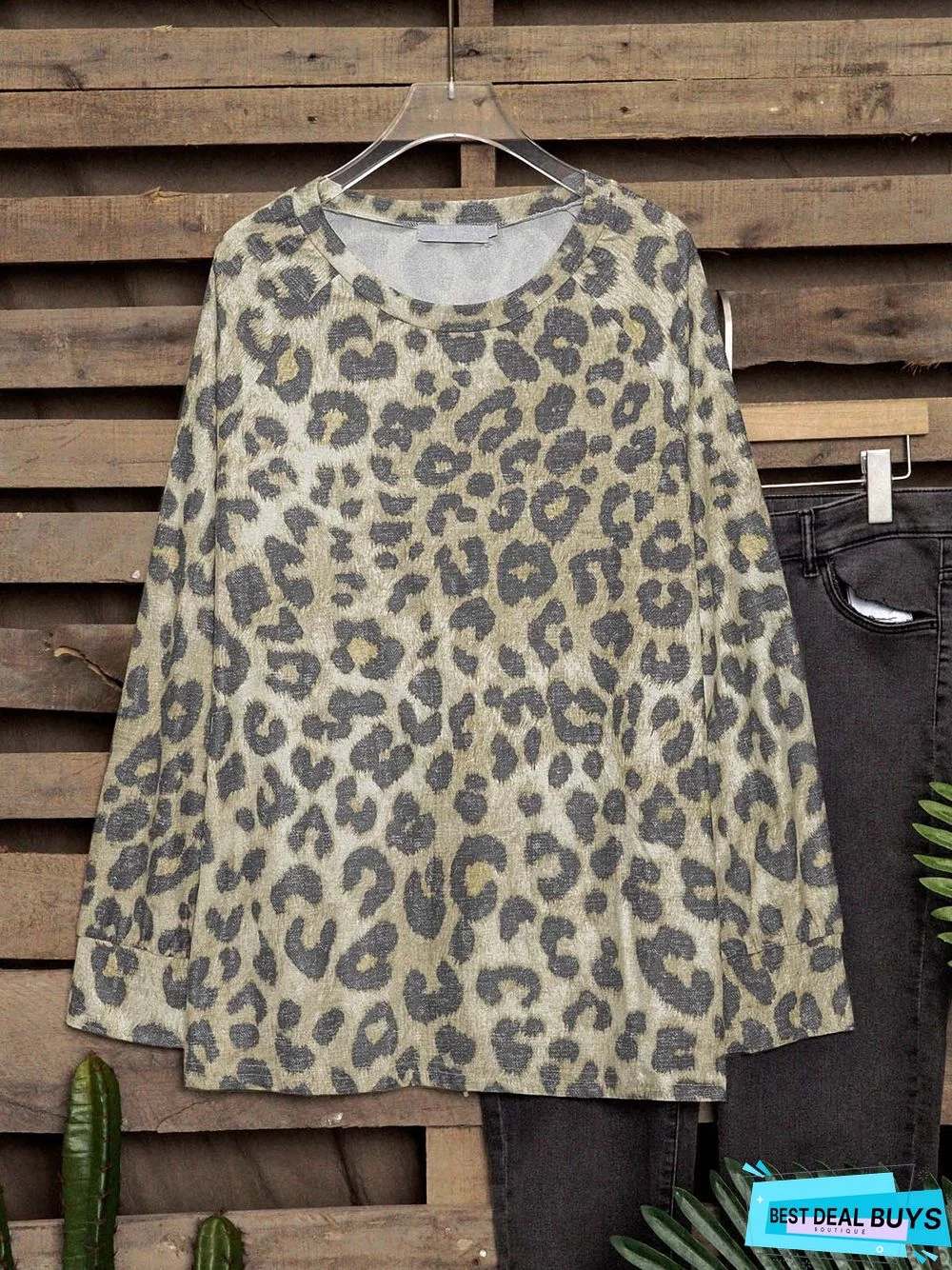 Leopard Crew Neck Casual Printed Leopard Top