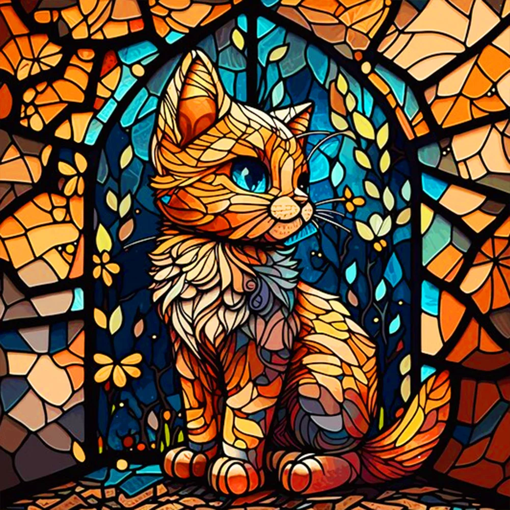 Diamond Painting - Full Round Drill - Stained Glass Cat(30*30cm)