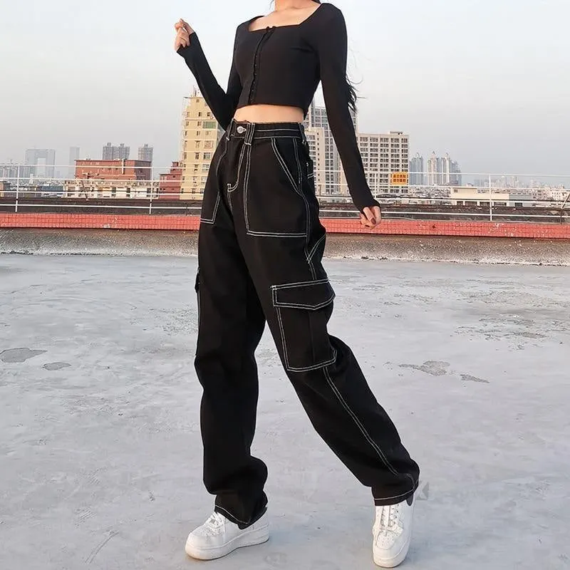 Black Pants with White Stitching | Shop Cargo Pants - X