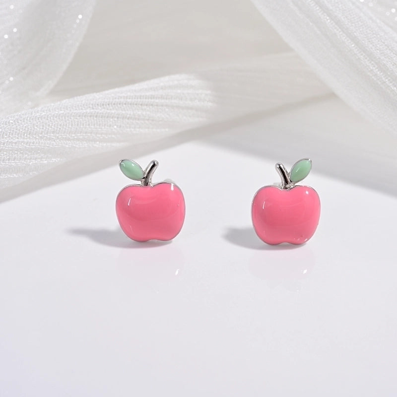 1 Pair 22K Gold Plated Rhodium Plated 925 Sterling Silver 925 Sterling Silver Earrings Peach Carrot Apple Ear Studs