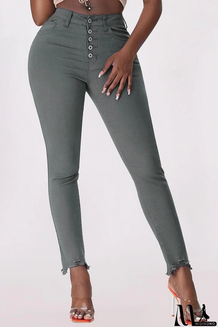 Button Fly Hem Detail Skinny Jeans