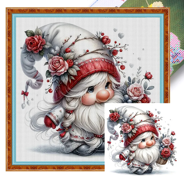Flower Gnome - Printed Cross Stitch 18CT 30*30CM