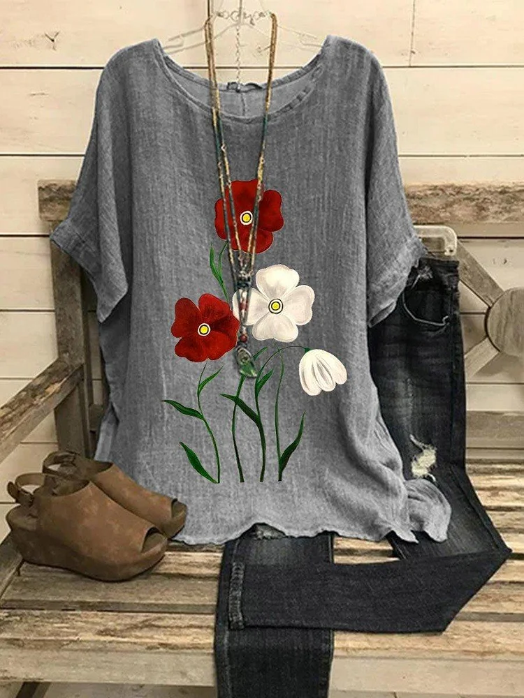 Women's Memorial Day Poppy Printed Casual Top