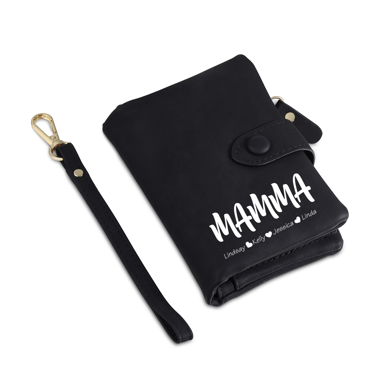 Portafoglio in PU pelle con 4 nomi & 2 testi & 1 foto personalizzati per mamma