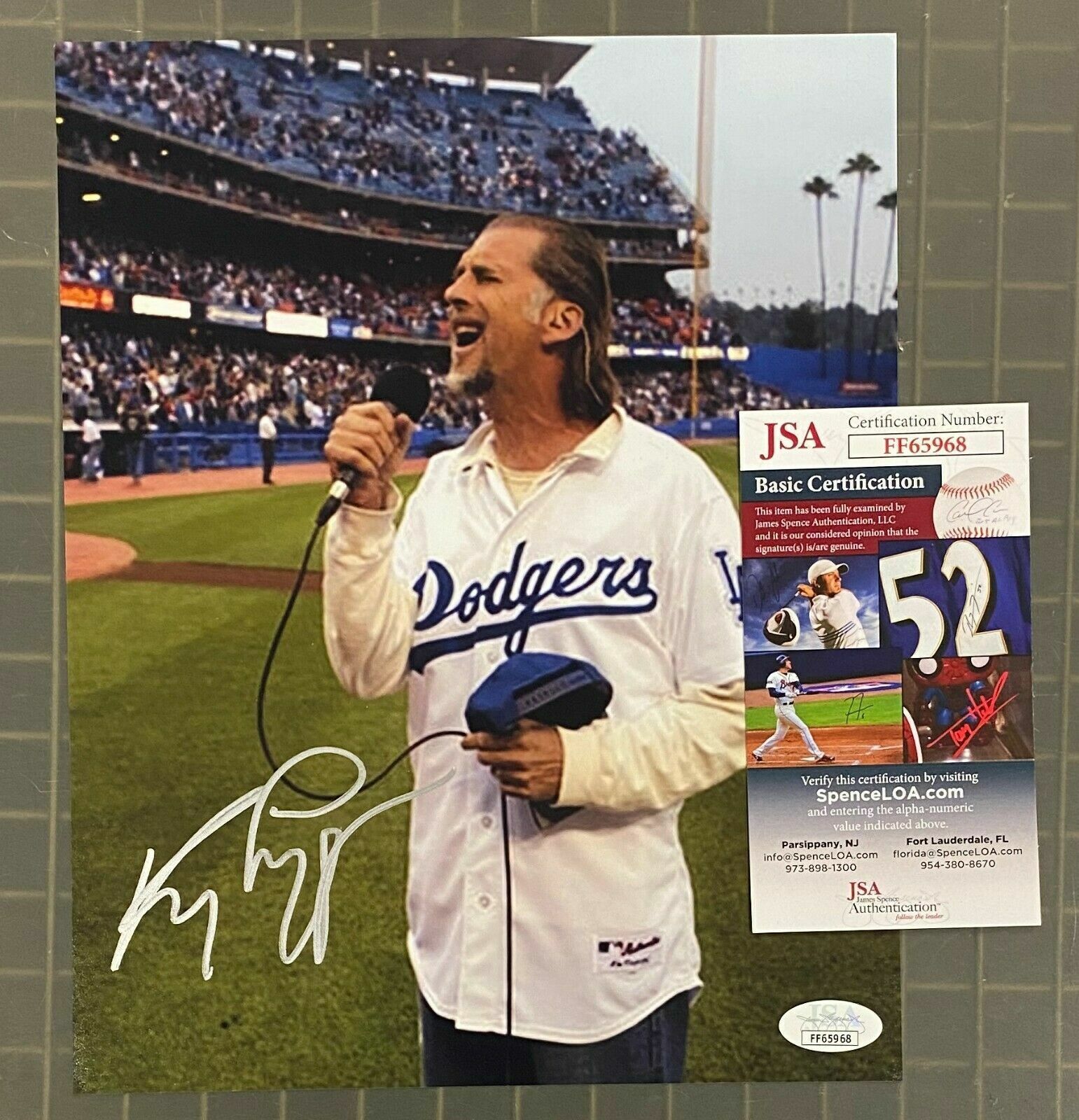 Kenny Loggins singing National Anthem at LA Dodgers signed 8x10 Photo Poster painting JSA COA