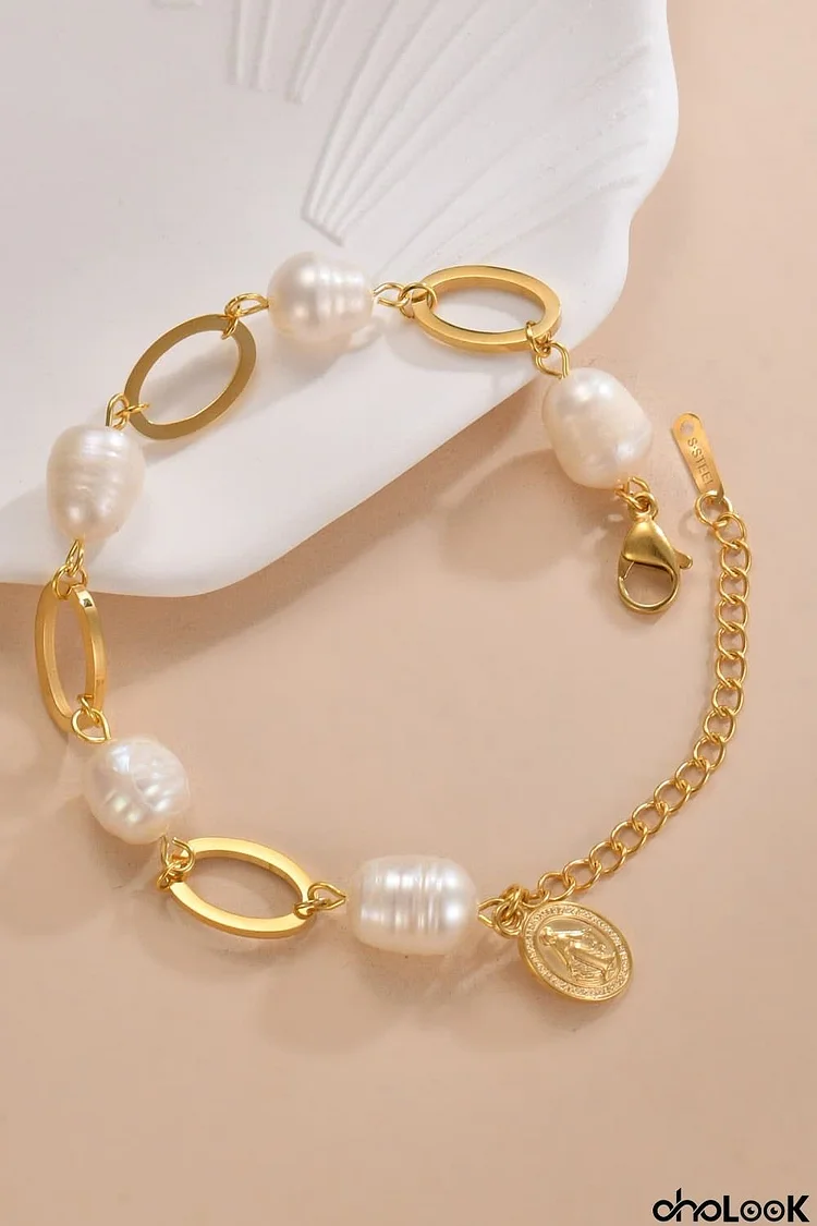 14K Gold-plated Lobster Closure Freshwater Pearl Bracelet