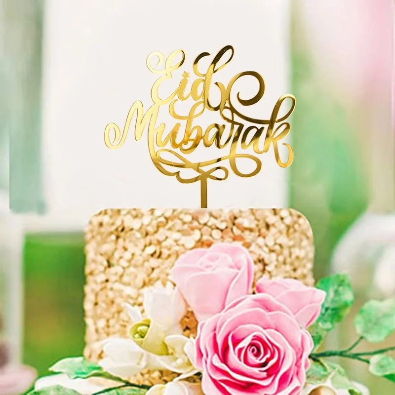 Golden Eid Mubarak Acrylic Cake Toppers Castle Moon CupCake Topper for Ramadan Islamic Muslim Festival Party Cake DIY Decoration