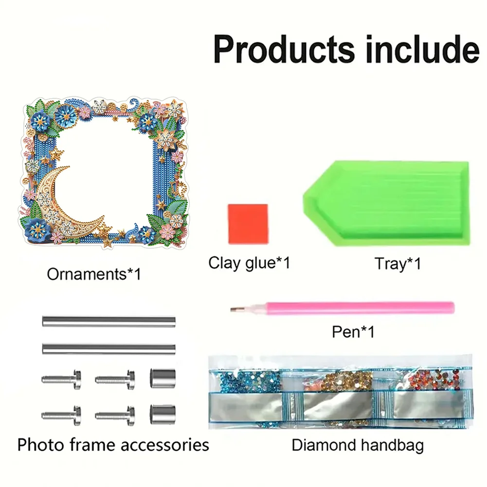 DIY Flower Moon Special Shape Diamond Painting Picture Frame for Home Office