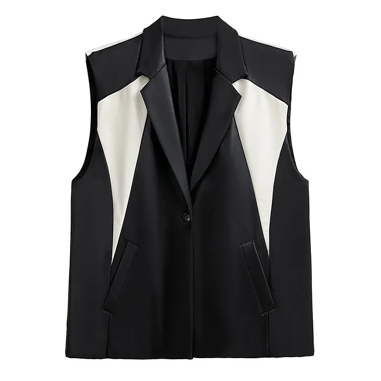 Vintage PU Leather Sleeveless Vest and Shorts - yankia