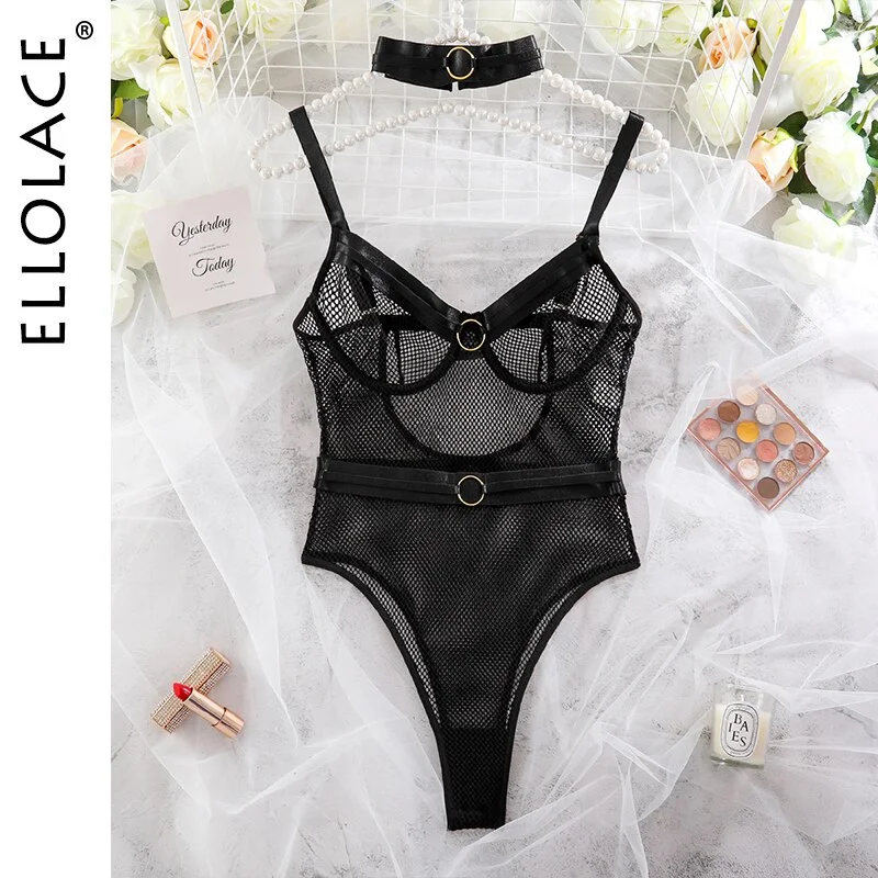 Billionm Ellolace Sensual Lingerie Mesh Bodysuit Transparent Erotic Bodys With Necklace See Through Pornographic Costumes For Sex Tights