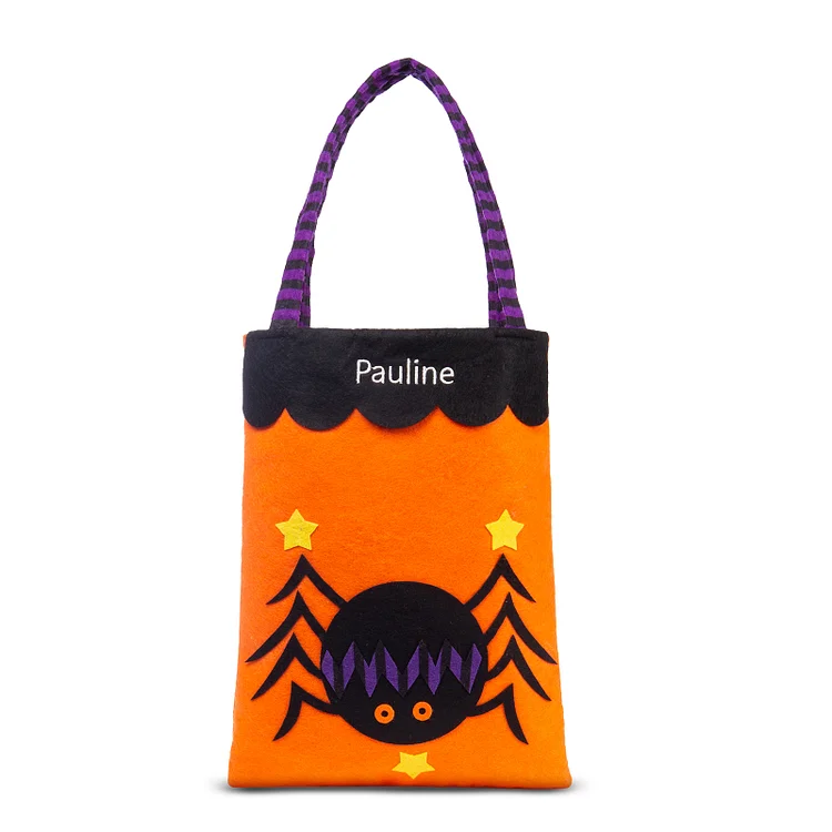 Spider Bag-Personalized 1 Name Halloween Tote Bags, Custom Kids Halloween Trick or Treat Candy Bags with Spider