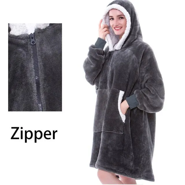 Giant Sherpa TV Blanket With Sleeve Winter Fleece Ladies Hoody Sweatshirts Pull Femme Thicken Women Oversize Hoodies Sweatshirts