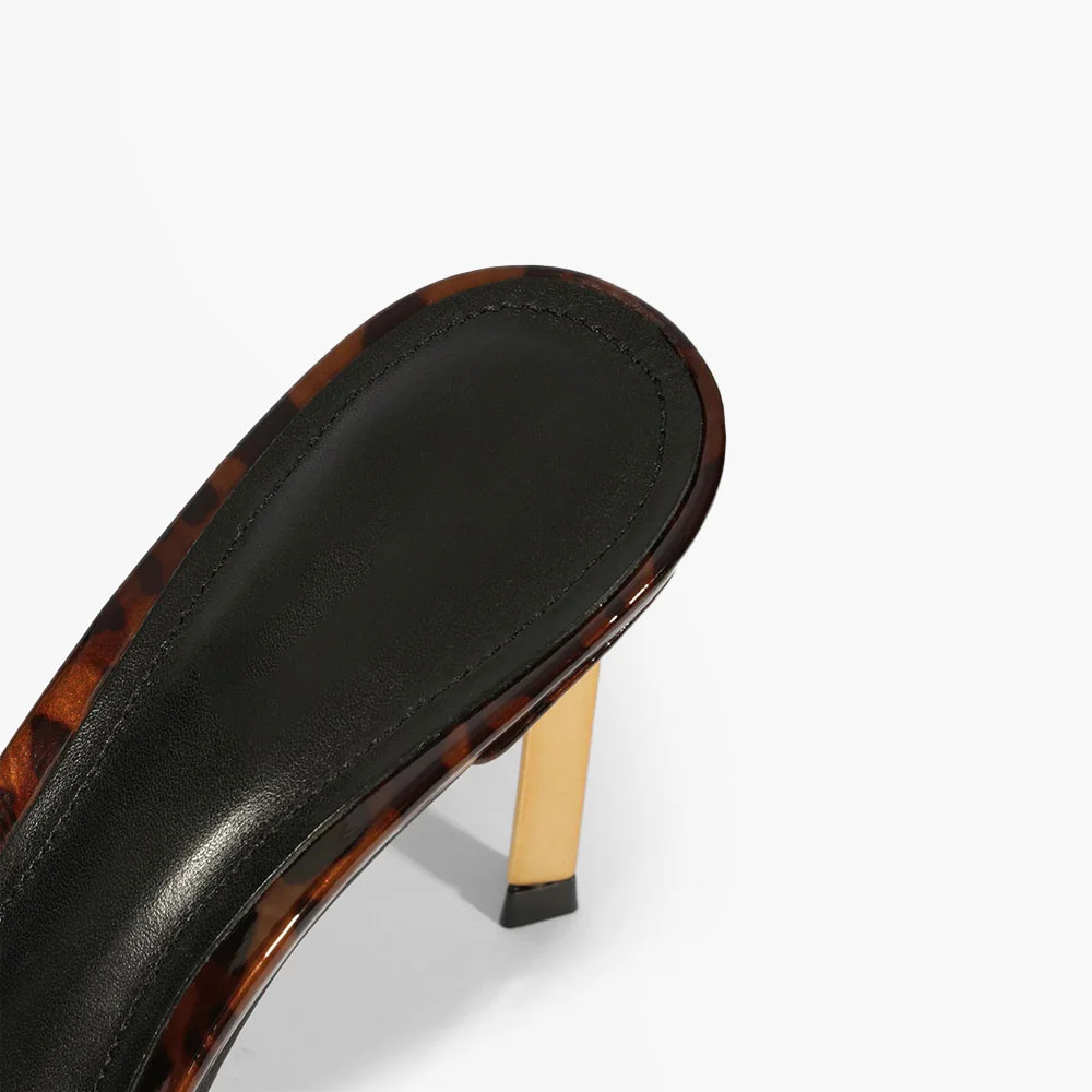 Brown & Black Patent Leather Tortoiseshell Pattern Mule Heels