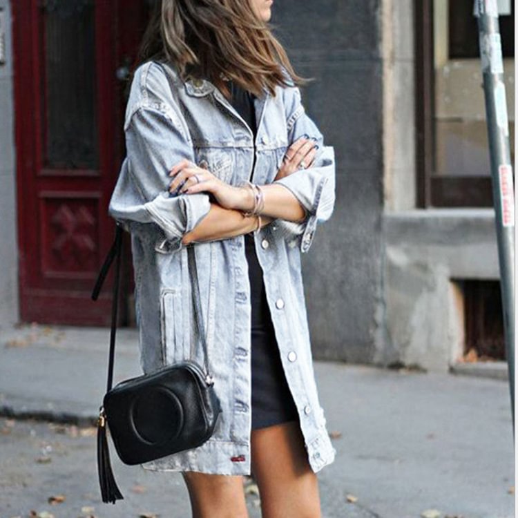 Denim Jacket Mid-length Dark Hole Trench Coat Blue