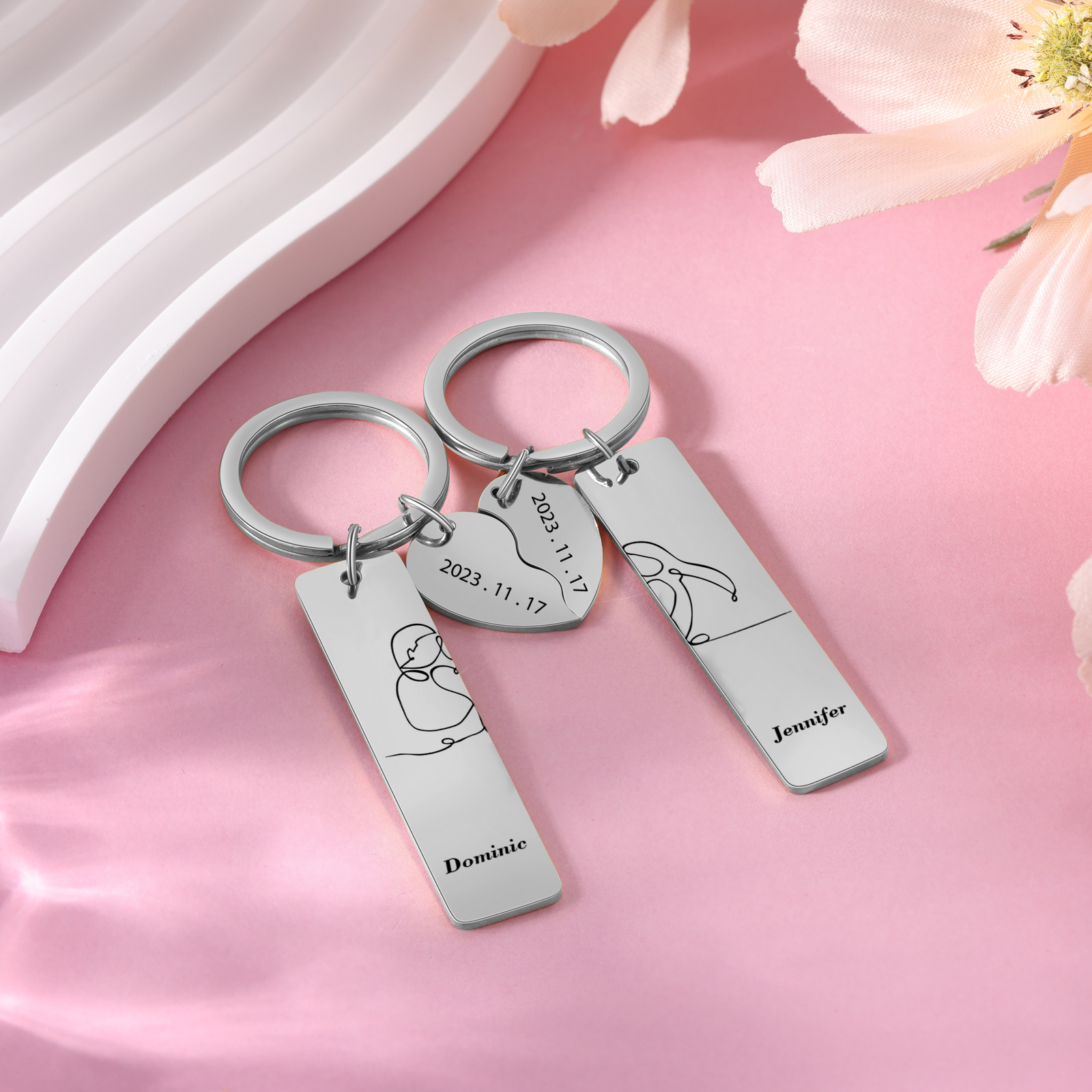Personalised Couple Keychain Custom 2 Names & 2 Dates Keyring Heart Valentine's Day Gift for Him/Her-Jessemade AU