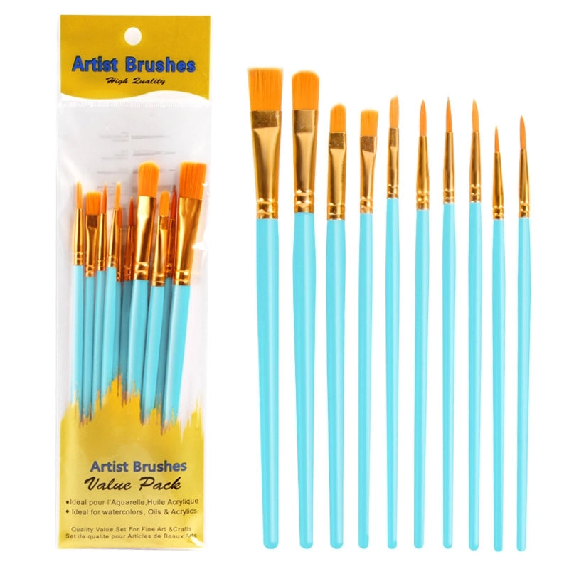 New 10 Blue Plastic Painting Oil Painting Brush Set