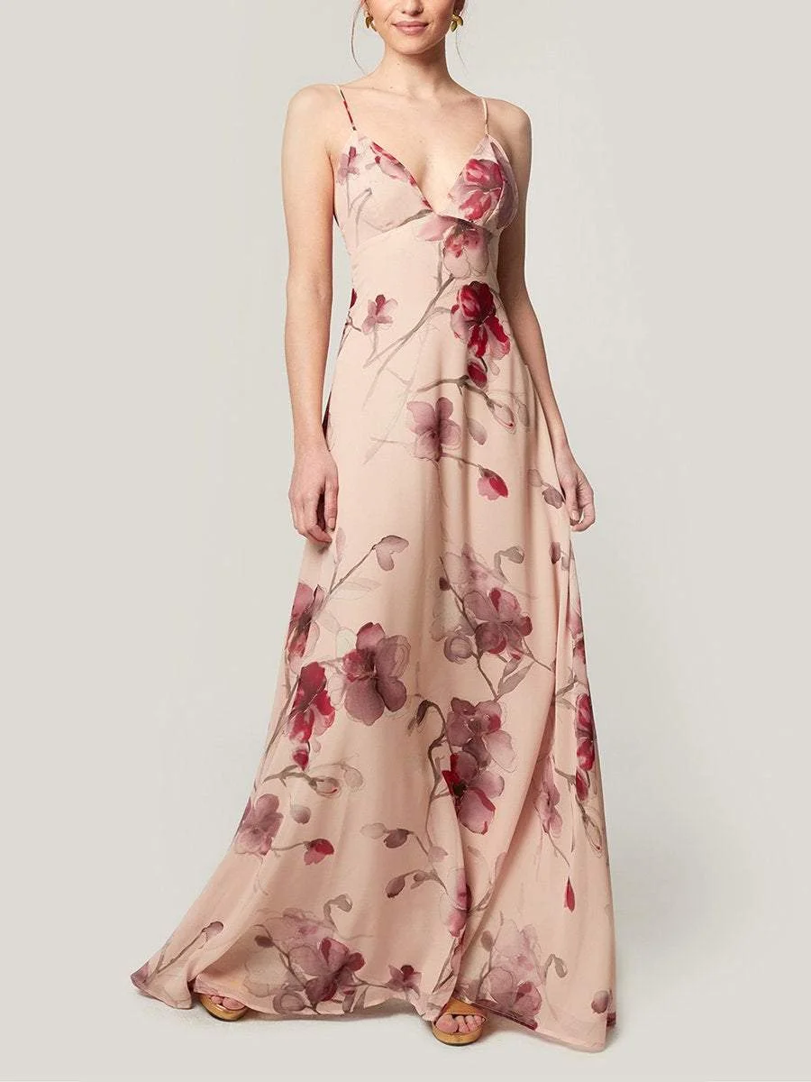 Elegant V-Neck Slip Floral Dress